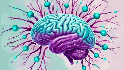 human brain with flowers