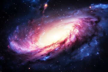 Obraz premium Deep space vista featuring a massive nebula in swirling purples and blues with distant galaxies and a prominent ringed gas giant