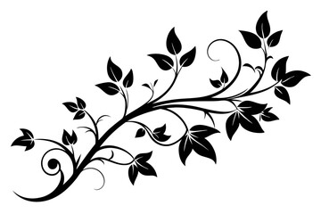 elegant leafy vine line art silhouette vector illustration