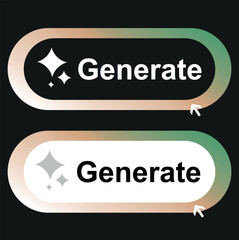  Modern AI generative button. AI is entered by a command prompt to generate ideas.Generatepress button in style for Apps, websites,interfaces.UI UX elements. vector illustration