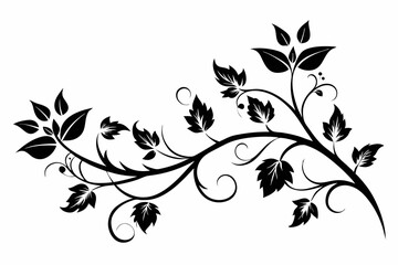 elegant leafy vine line art silhouette vector illustration