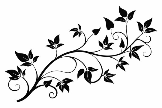 elegant leafy vine line art silhouette vector illustration