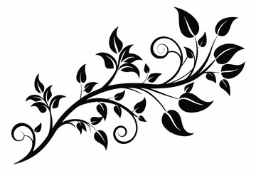 elegant leafy vine line art silhouette vector illustration