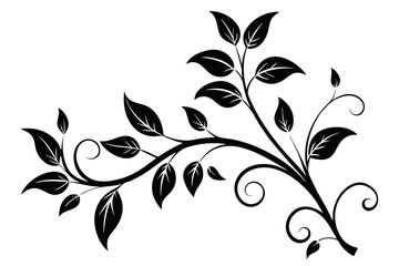 elegant leafy vine line art silhouette vector illustration
