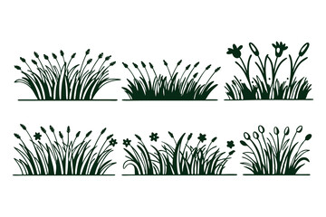  A Set of Silhouette Grass Vector Clipart Isolated Illustration on White Background.