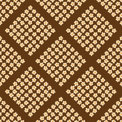 Fototapeta premium Raspberry flowers checkered seamless pattern. geometric rhombuses flowers texture