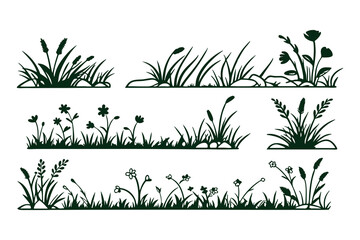  A Set of Silhouette Grass Vector Clipart Isolated Illustration on White Background.