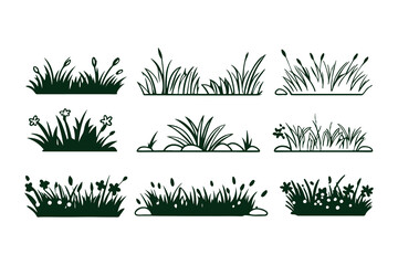  A Set of Silhouette Grass Vector Clipart Isolated Illustration on White Background.