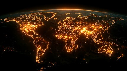 Global Glow: A mesmerizing view of the Earth from space at night, showcasing the illuminated cities and continents with a radiant, warm light.
