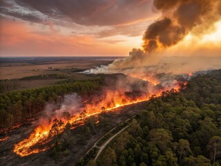 Fototapeta premium Fire Infinity: Witness spectacular drone photography of fiery landscapes and infernos from above.