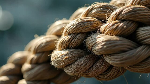 A rope with a knot in it. The rope is brown