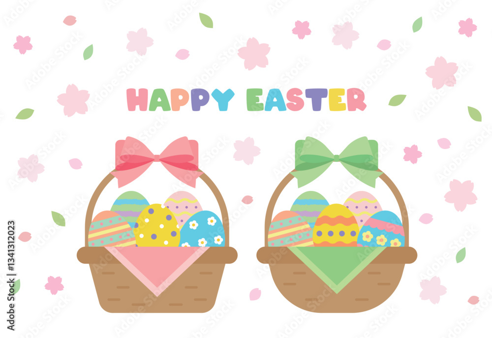 Poster eggs are distributed in a basket during the christian religious event of easter. eggs with various p
