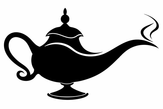 recommend clip art: magic lamp line art silhouette vector illustration