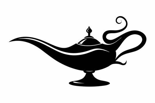 recommend clip art: magic lamp line art silhouette vector illustration
