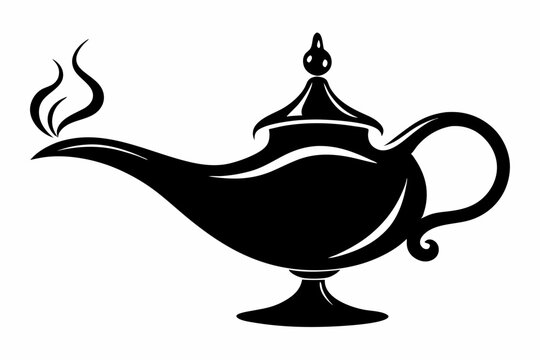 recommend clip art: magic lamp line art silhouette vector illustration