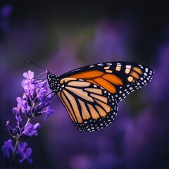 Monarch butterfly on lavender flower, soft focus background (1)