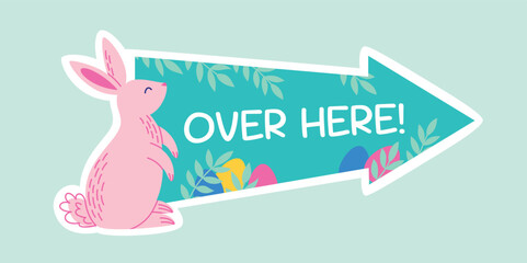Egg search direction indicator with a cute rabbit for Easter Egg Hunt. Vector illustration template for Easter holiday celebration