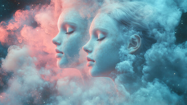 Gemini zodiac with cloudscape heavenly background