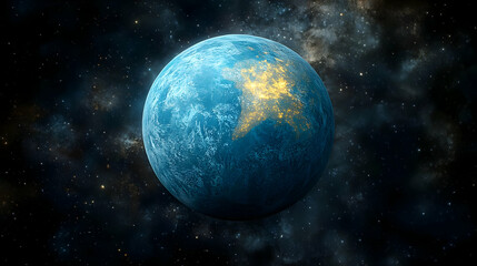Naklejka premium 3D Planet Illustration, Night Lights
