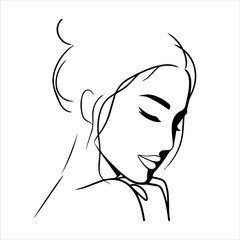 A minimalistic continuous one-line drawing of a woman's face