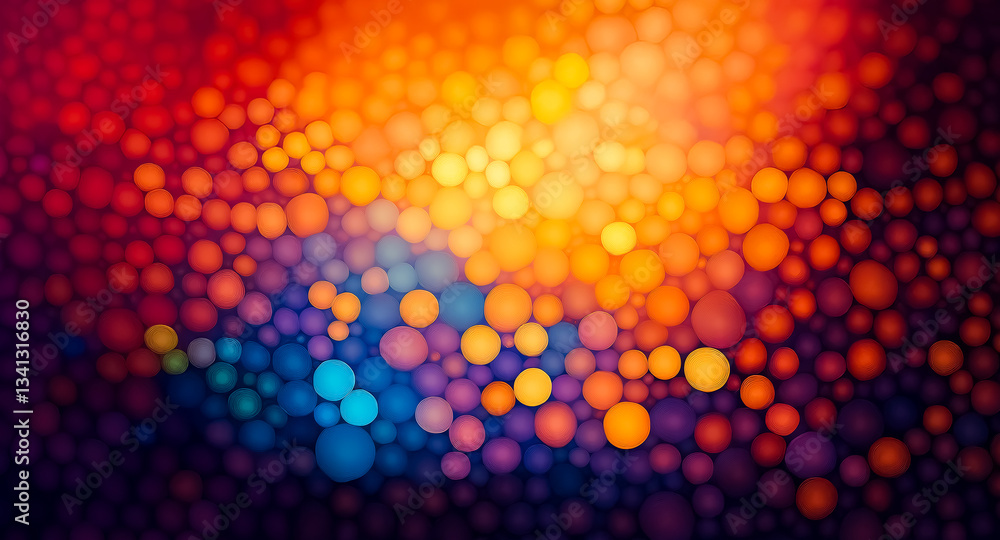 Aufkleber Abstract background with vibrant gradient of warm colors transitioning to cool tones. Circles create a dynamic and textured effect, illuminated from the center.