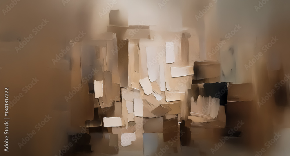 Aufkleber Abstract beige and brown shapes layer on a blurry backdrop, creating a textured, abstract composition with a crafted paper scrap feel.