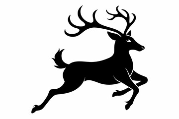 reindeer flying line art silhouette vector illustration