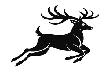 reindeer flying line art silhouette vector illustration