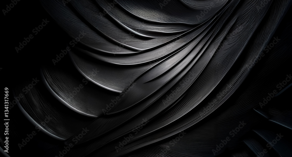 Poster dark abstract image with flowing, curved lines creating a dramatic and futuristic aesthetic. the sur