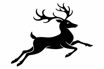 reindeer flying line art silhouette vector illustration