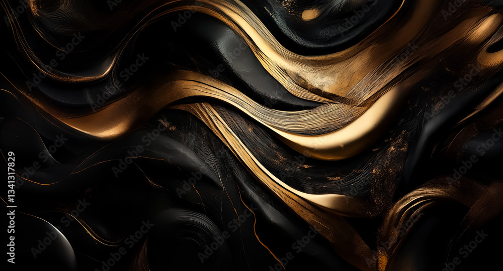 Aufkleber Elegant abstract background with flowing black and gold waves creating a luxurious and dynamic motion effect. The design is smooth and artistic.