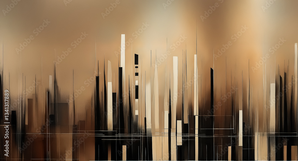 Aufkleber Abstract composition featuring vertical lines in brown, beige, and black hues against a blurred backdrop, evoking a sense of depth and modern artistic expression.
