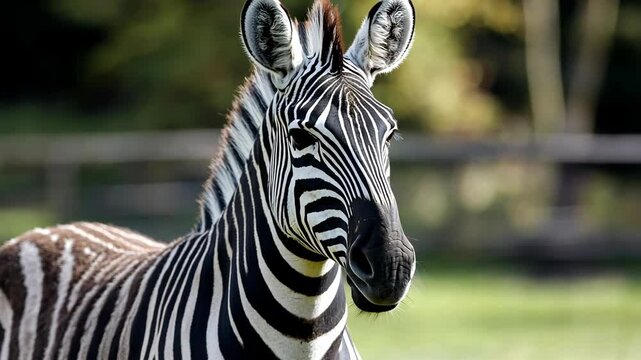 Zebra stands gracefully in a sunny field surrounded by greenery during a calm afternoon