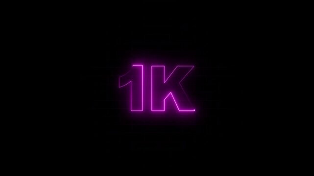 Glowing neon line 1k Ultra HD icon isolated on black background.congratulations for 1k. neon 1k Follower neon Text And Firework Animation Subscribers.