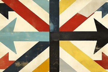 Arrows cross on beige, abstract background, for directions