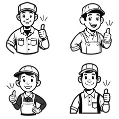 Worker labour Man in work clothes giving a good sign