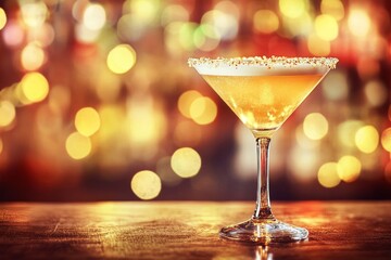 Fresh cocktails with a combination of fruit, on a wooden table with a blurry background of sparkling light