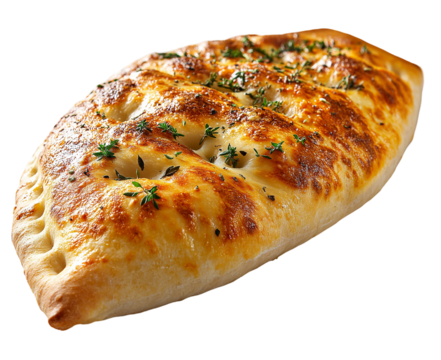 A Delicious Calzone, Freshly Baked And Isolated On A White Background
