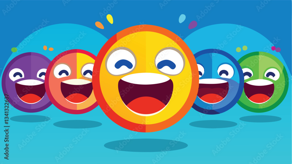 Poster colorful vector illustration of smiling emoticons expressing joy in a cheerful arrangement with vibr