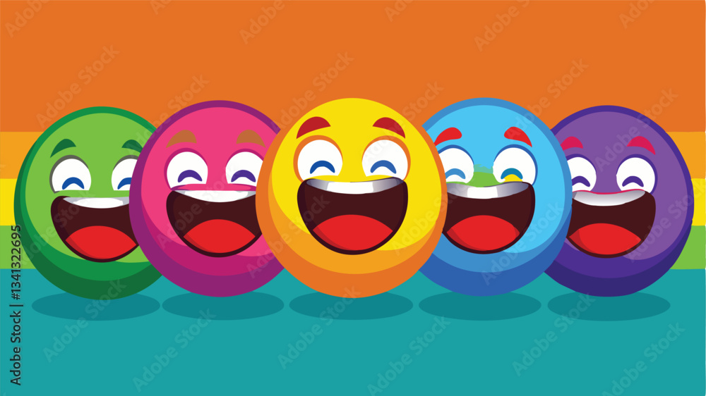 Poster colorful vector illustration of smiling emoticons expressing joy in a cheerful arrangement with vibr