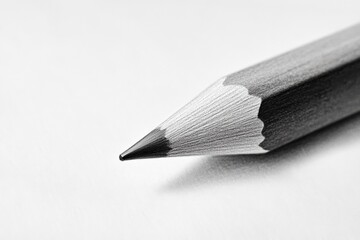 Sharpened pencil point resting on blank white paper