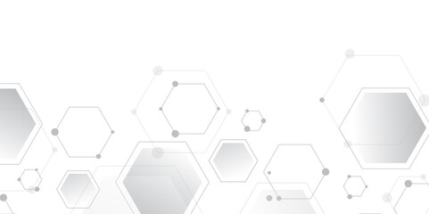 Molecular structure abstract tech background. Geometric white background. Vector banner design with hexagons. Science network pattern, connecting lines and dots Medical background, Vector illustration
