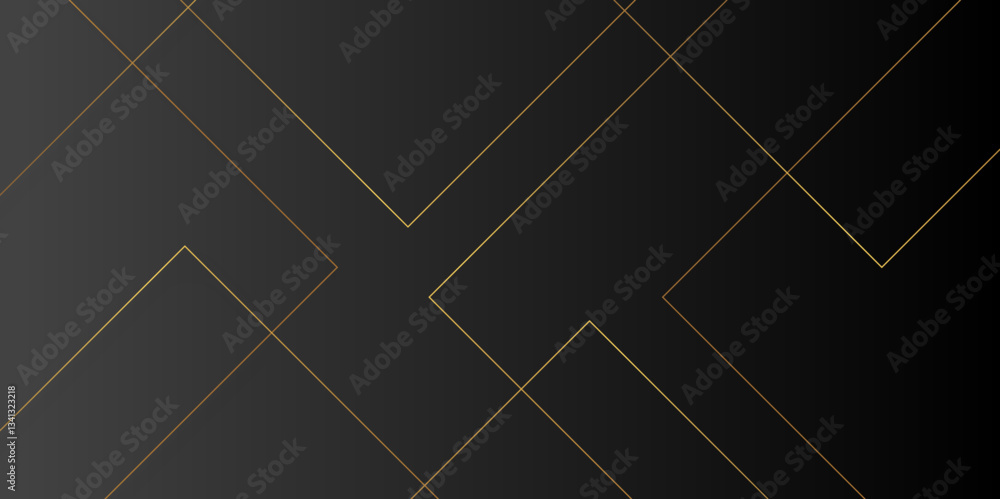 Poster design geometric tile gold on black background with triangle shape. geometric dark material backgrou