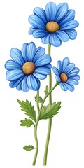 Vibrant Blue Daisy Flowers Illustration Botanical Spring Blossom Design