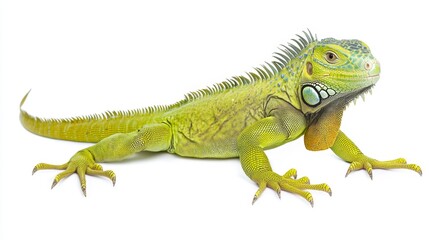 Fototapeta premium Vibrant Green Iguana with Textured Scales on White Background