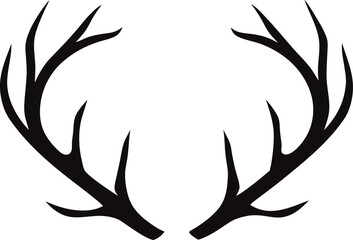 Minimalistic black silhouette of deer antlers, elegant and symmetrical design for nature and wildlife themes