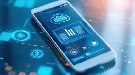 Modern Smartphone with Cloud Technology and Data Analytics Interface