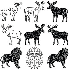 Geometric abstract animals Black animals on white background Trendy mono line vector design