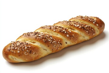 Fototapeta premium Freshly baked loaf of bread with sesame seeds on white background