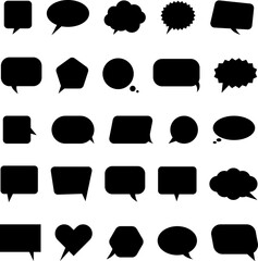 Set of blank white speech bubble in flat design, chatting box, message box icon. Balloon doodle style of thinking sign symbol. Speech bubble isolated on background